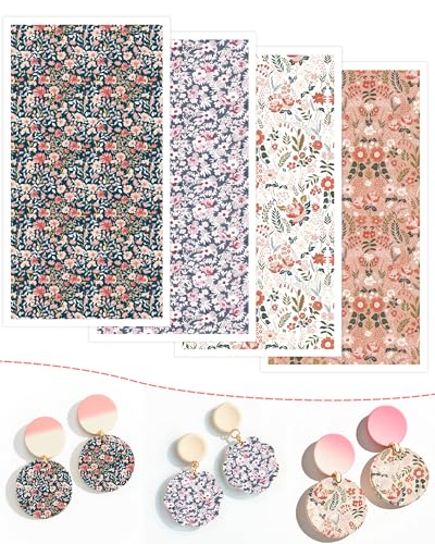 Puocaon Floral Transfer Paper for Clay - 20 Pcs Polymer Clay Transfer Paper, Colorful Flower Clay Transfer Sheets, Natural Plant Transfer Paper for Polymer Clay for DIY Earrings Jewelry Making