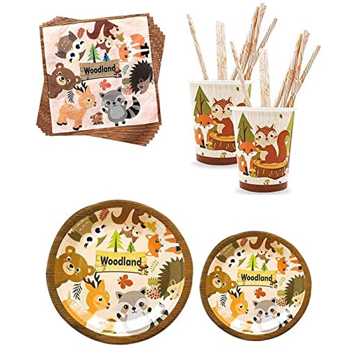 MKSI Animale Set Stoviglie,52 Pezzi Stoviglie per Festa Animale,Ragazzi e Ragazze,Set per Feste a Tema Giungla Boscosa,Piatti,Tazze,Tovaglioli,Cannucce per Bambini Compleanno,Baby Shower