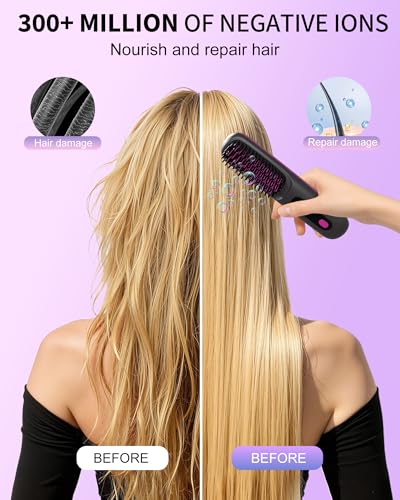 Go Brush Pro 2026 for Short Hair, Portable Straightener Brushs for Travel, with LCD Temperature Display, Fast Heating Cordless Mini Hair Brushs (White) — view 2