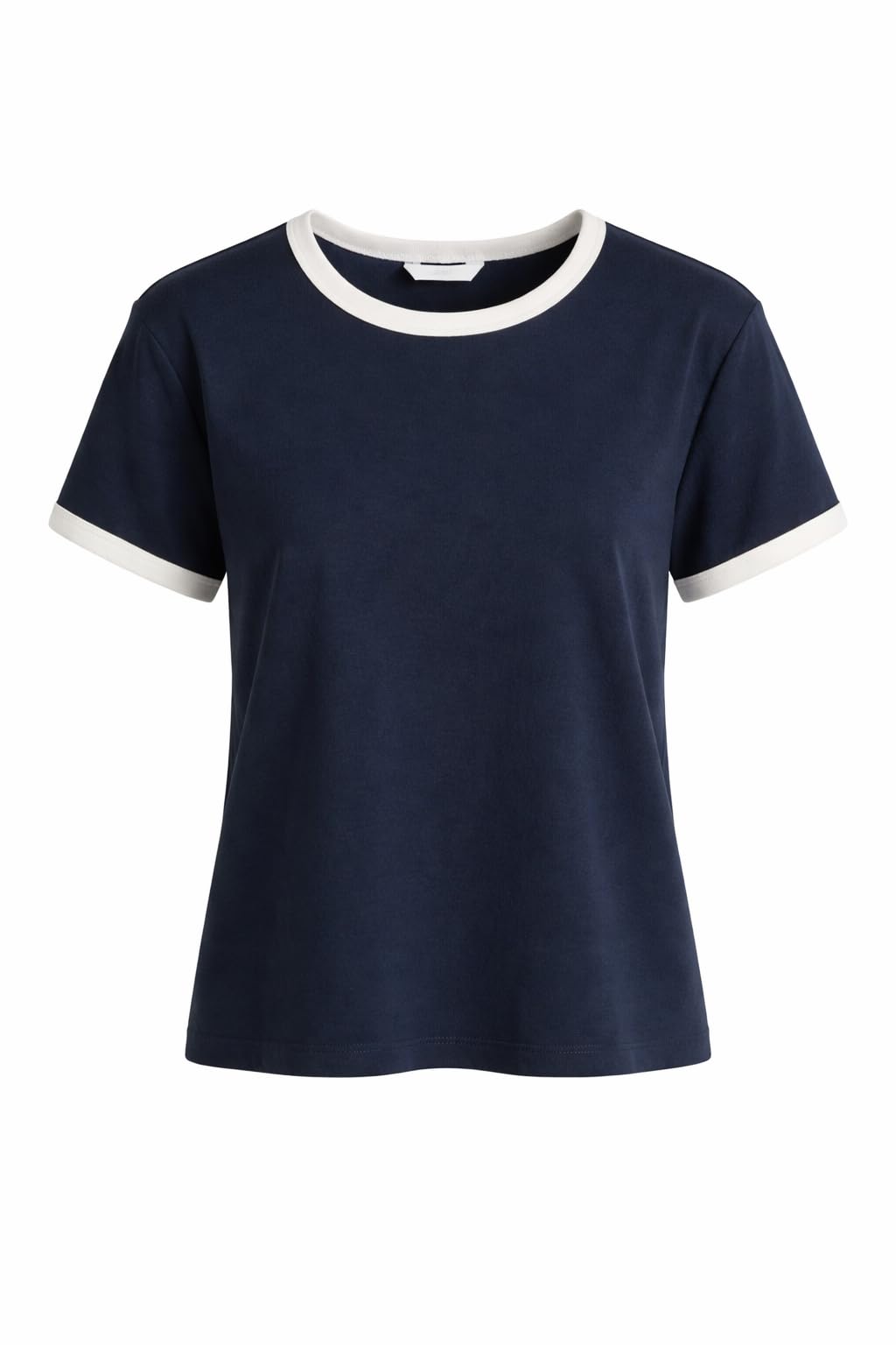 Women Cotton Fitted T-Shirt | Soft Cotton Jersey Tee | Contrast Neck & Sleeve Trim | Casual Slim Fit Round Neck Top | Summer T-Shirt for Women & Girls (Navy Blue)-picture-16