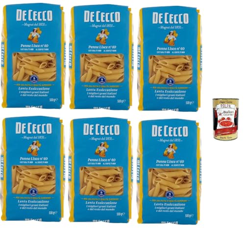 Pâtes italiennes 100% semoule de blé dur De Cecco Penne Lisce pour une cuisson Al dente