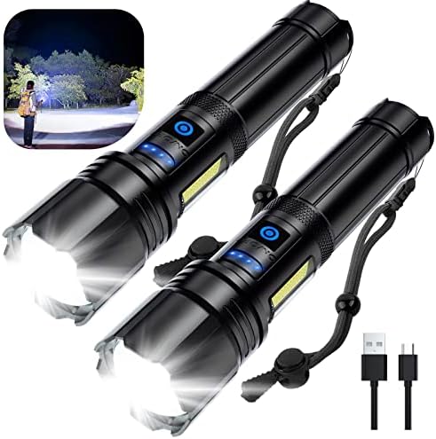 KICOEOY Rechargeable Flashlights High Lumens, 12H Runtime & 100000 Lumens Super Bright Flashlight with 7 Modes, IPX7 Waterproof Flashlights for Emergencies, Camping (2 Pack)