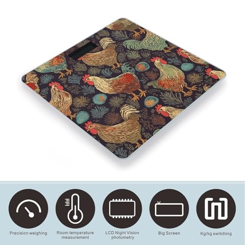 Báscula digital para baño con diseño de pollo y vidrio templado miniatura 3