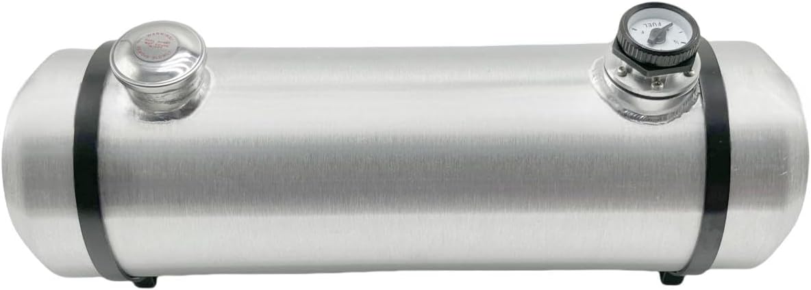 JSD 5.5 Gallons 8" x 26" Spun Round Aluminum Universal Gas Tank/ Fuel Cell Tank End Fill 3/8" NPT Outlet With Level Gauge