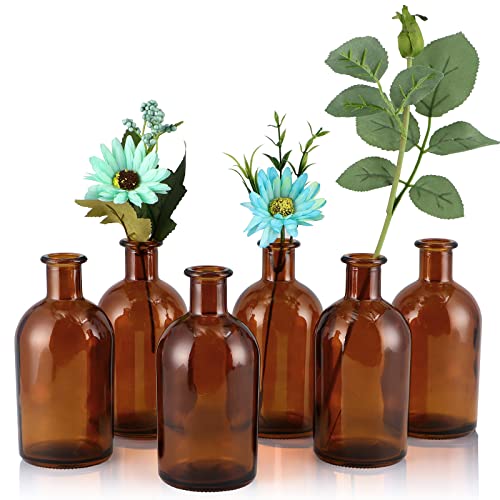 MDLUU Lot de 6 Mini vases en Verre Vintage de 13,5 cm, pour décoration de la Maison, Table de Mariage, Centre de Table (Ambre) Cover