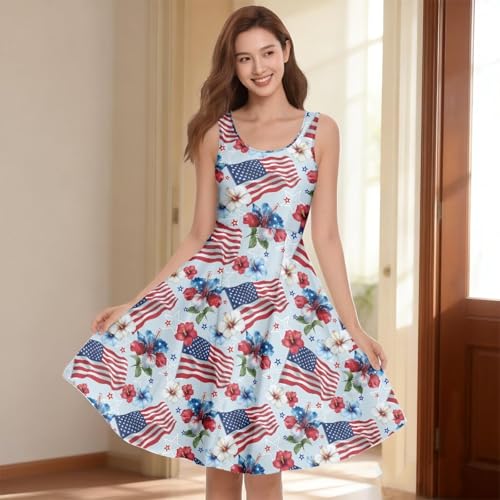 Image of Dreaweet Casual Sleeveless Dresses for Women Girls, Round Neck Tank Dresses with Pockets Summer Sundress Size XS-4XL