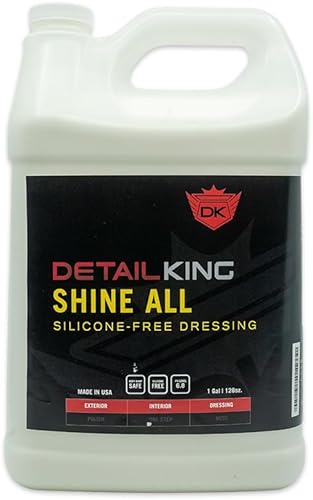 Detail King Shine On no silicona interior apósito, brillo de neumáticos y restaurador de plástico para coches, sin silicona, seguro para talleres de
