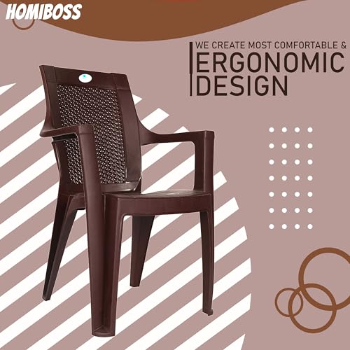 Image of Homiboss ( ROSA Plastic Chairs | Plastic Chair for Home, Living Room | Living Room | Office, Outdoor-Garden | Dust Free | Color- Brown | Set of 3 Pieces