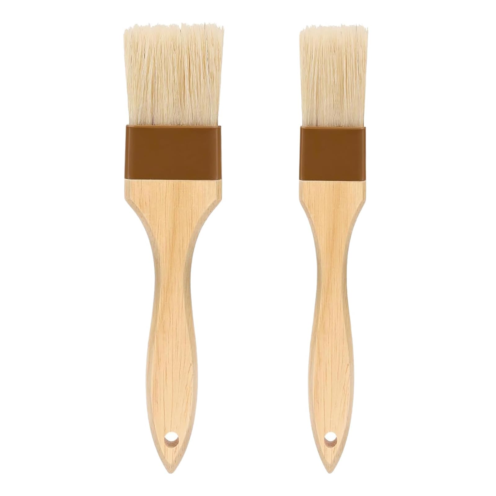 Baking Basting Brush, 2 Pcs Natural Bristle Pastry Brush with Wooden Handles, Culinary Baster Brushes, Oil Brush for Kitchen Cooking BBQ Barbecue Grill Butter Sauces Marinade Egg(1.5" and 1")