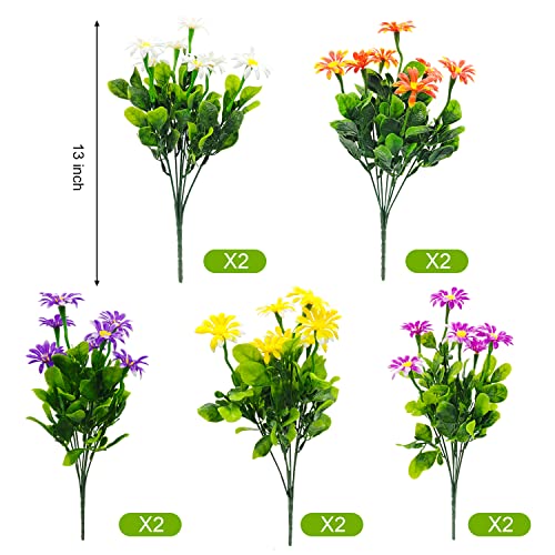 Guagb 10 Bundles Artificial Daisies Plastic Flowers Outdoor Uv Resistant Fake Daisy Faux Greenery Shrubs Plants For Home Window Box Garden Planter Farmhouse Indoor Outside Decorations (Multi-Color) #TOP5