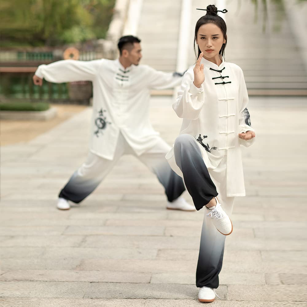 KSUA Uniforme unisex de Kung Fu para artes marciales de seda y lino, manga larga, ropa de tai chi, para ejercicios, Qi Gong, Kung Fu, Wung Chun