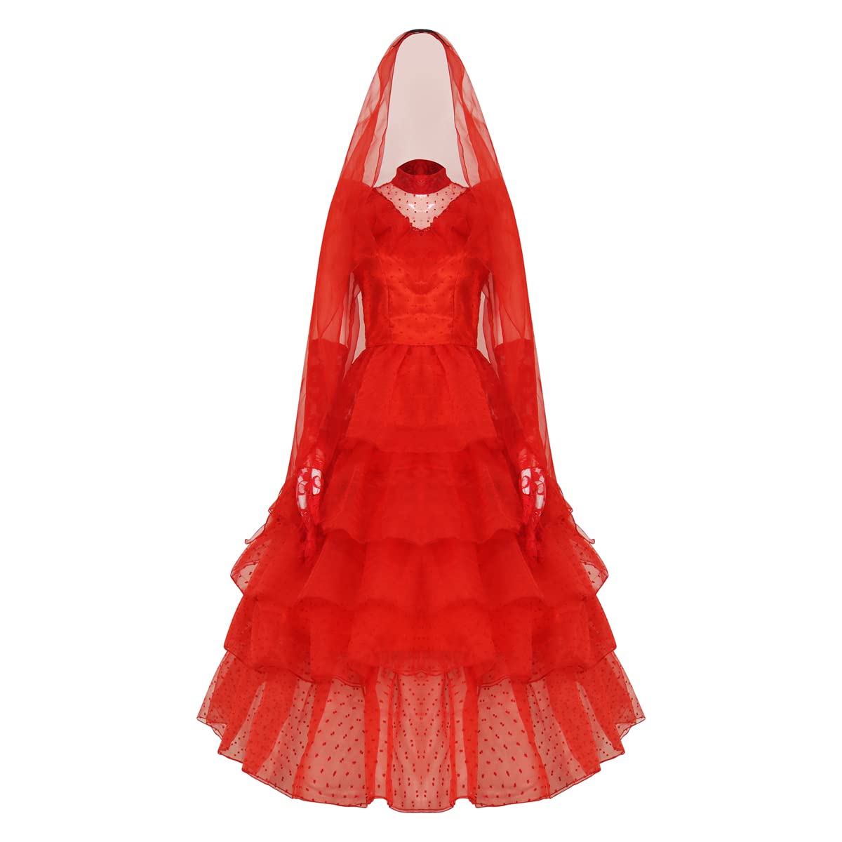 arca: Axvinel sfraz de novia de escarabajo vestido de novia rojo gótico dia Deetz Halloween vestido de cosplay con velo para ujer