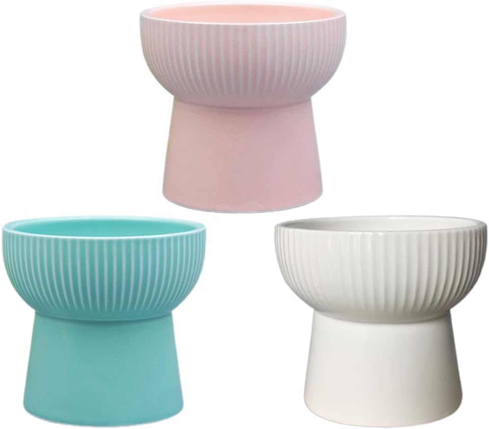 Ceramic Raised Elevated Bowl Pet Cats Dogs Food Water Dish Dispenser