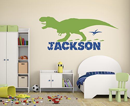 Personalized Boy Name Dinosaur Wall Decals - Nursery Room Wall Decor - Custom Wall Decal Vinyl Art Decor for Kids Room