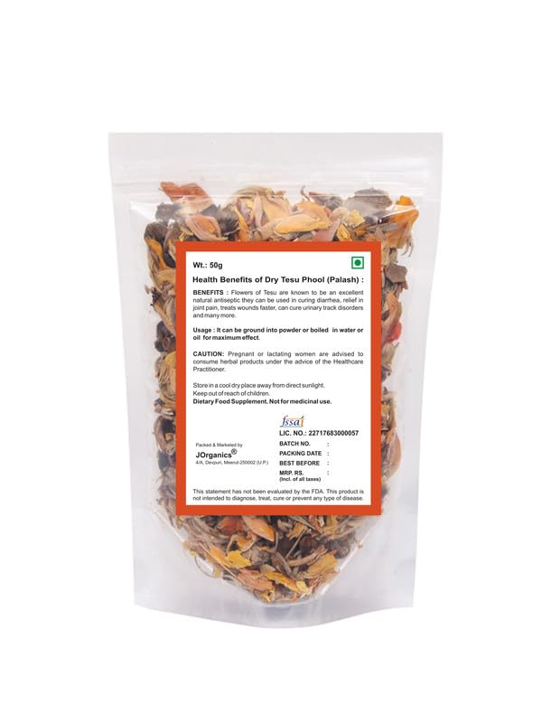 Image of J Organics Dry Tesu k Phool | Palash | Dhak Ka Phool | Butea Monosperma | Pack Of 50g