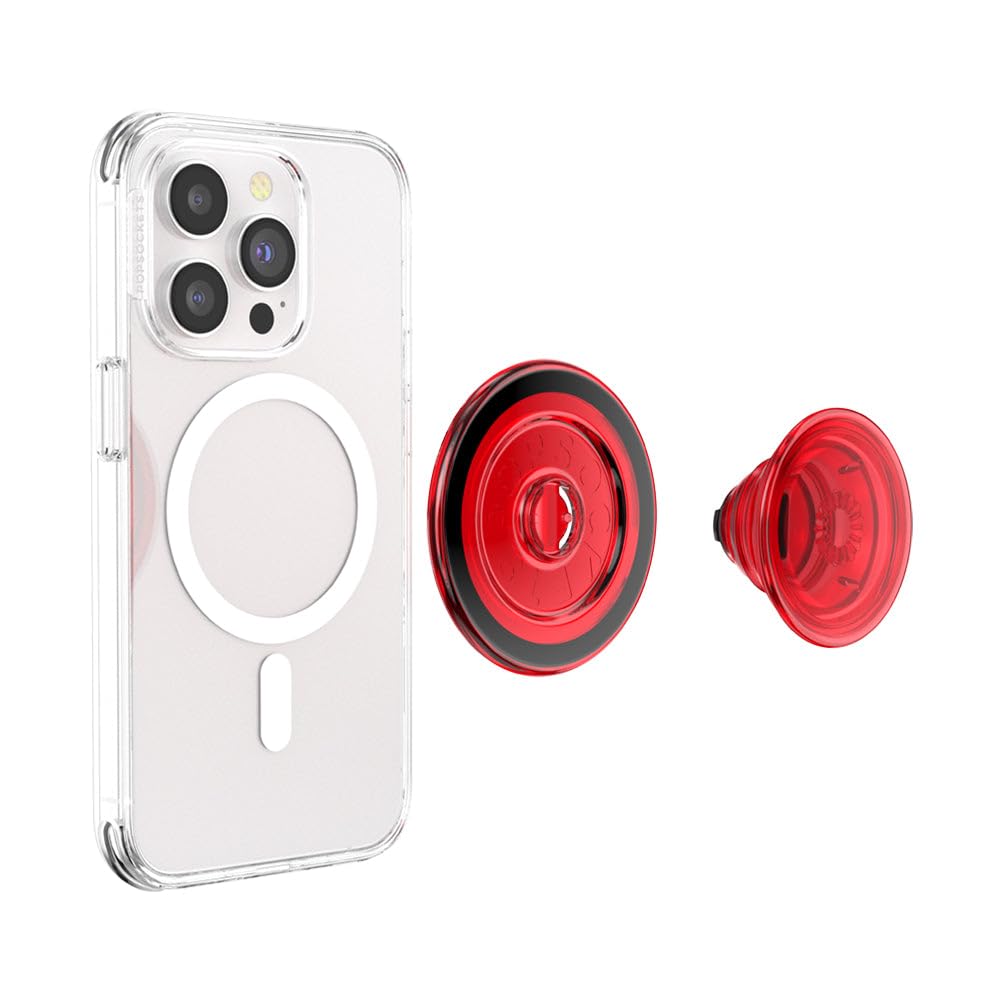 PopSockets Agarre para teléfono Compatible con MagSafe, Anillo Adaptador para MagSafe Incluido, Soporte para teléfono, Compatible con Carga inalámbrica, Color Rojo translúcido