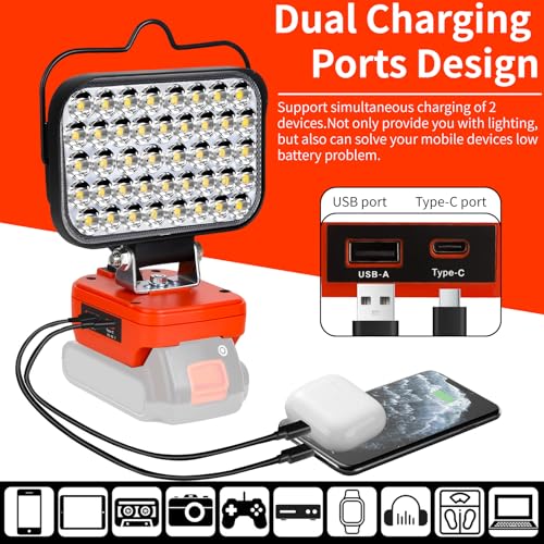 Image of Cordless LED Work Light Compatible with Black+Decker 20V Max Battery, 90W 7000LM Flood Light with USB & Type-C, Low Voltage Protection for Garage Outdoor Job Site Lighting (Tool Only)