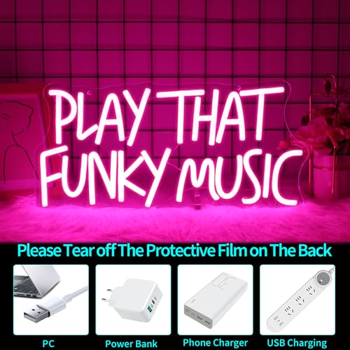 Image of Funky Music Neon Sign, JGHTURIE Neon Signs for Wall Decor Pink Light up LED Signs for Bedroom Party Bar Club Decoration USB Powered