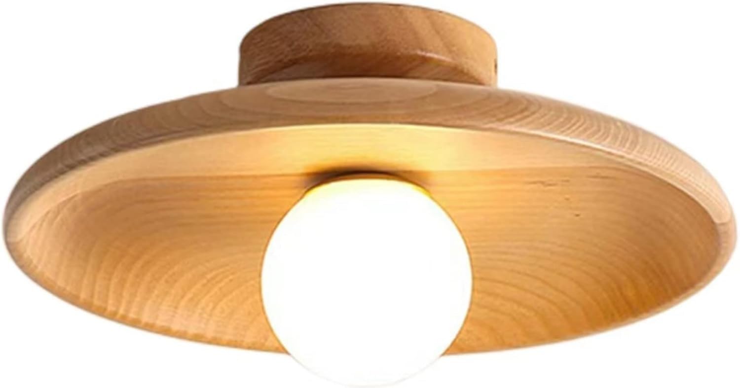CYMHJ Rustic Flush Mount Light Fixture, Wood Round Drum Semi Flush Mount Ceiling Light, for Hallway Bedroom Kitchen Entryway Farmhouse(Primary Color,7.08)