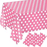 QISOLIY 3 Pack Pink and White Polka Dot Tablecloths, Pink Cute Polka Dot Disposable Plastic Waterproof Table Cover, 54' x 108', for Birthday, Wedding, Bridal Shower, Pink Girl Party Decorations