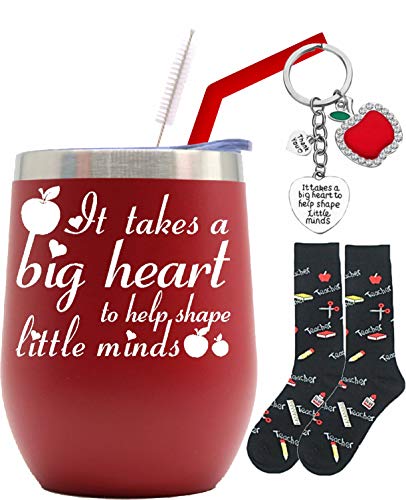 VeryMerryMakering Teacher Gifts for Women, Teacher Appreciation Gift, Thank You Gifts for Teachers Women, Teacher Mug Cup Tumbler Keychain, It Takes a Big Heart to Shape Little Minds