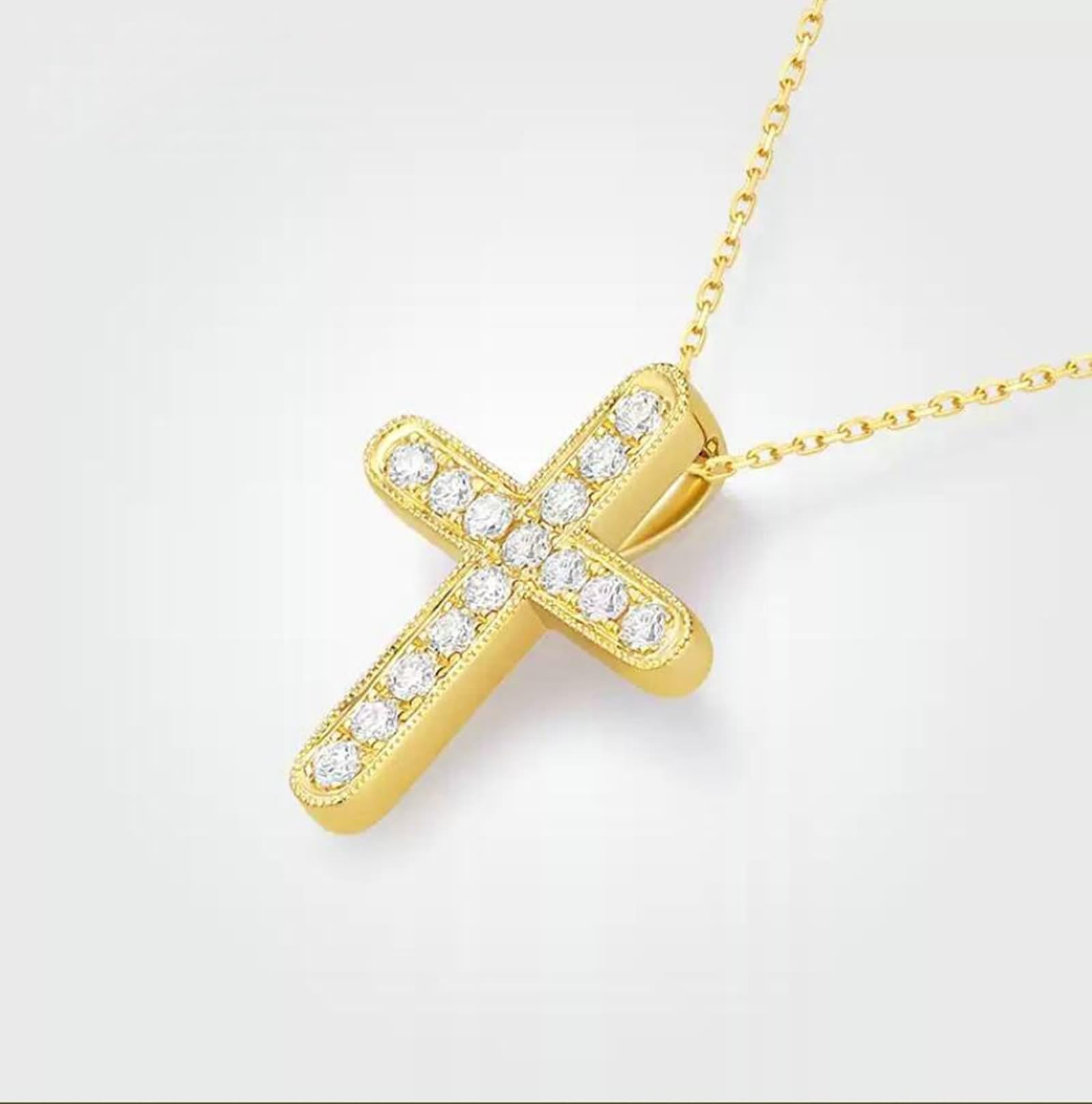 Collar de cadena para mujer, collar de mamá para mujer, cruz con diamante de 0,22 quilates, oro amarillo de 9/14/18 quilates, 45 cm