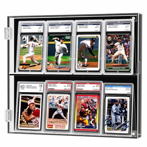 Image of 98% UV Protection Pro-Collector's Graded Sports Card Display Case for Football Baseball Basketball Hockey Comic Trading Cards (8 Cards Holder - Clear Acrylic)