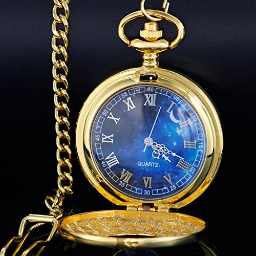 Image of Tiong Roman Numerals Scale Quartz Pocket Watches with Chain Christmas Graduation Birthday Gifts Fathers Day