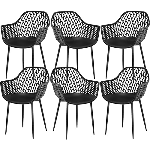 buybyroom Lot de 6 chaises de Jardin avec accoudoirs, Fauteuil Lounge - Chaises de Jardin - Charge maximale : 120 kg - Noir