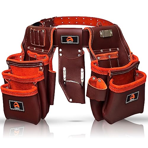 Abrix Premium Oil Tanned Leather Tool Belt, 28 Pockets, Tool...