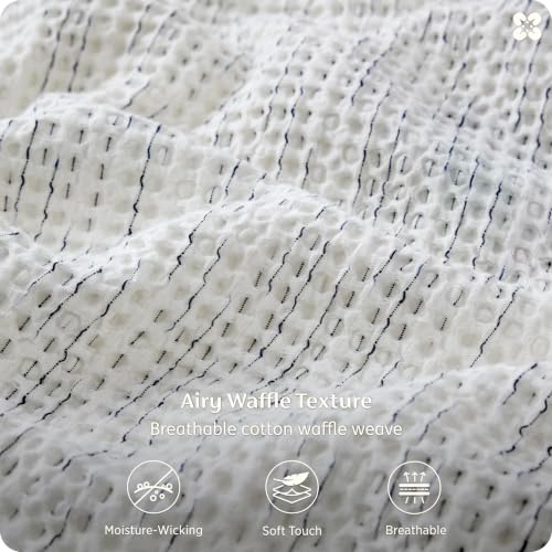 Image of Bedsure PureWoven Space-Dyed Cotton Waffle Duvet Cover Set, Queen, White