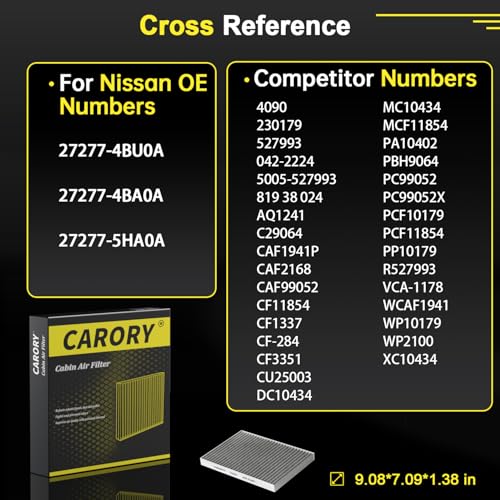 Image of CARORY Cabin Air Filter w /Activated Carbon for 2017-2022 Nissan Qashqai, 2014-2020 Rogue, 2017-2022 Rogue Sport, CF854