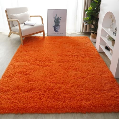 Highdi Alfombra Salón Pelo Grande Color Sólido Alfombras de Pelo Largo Clásico Alfombra de Salón Lavable Antideslizante Suave Alfombra Dormitorio Modernas Alfombra Shaggy (Naranja,160x230cm)
