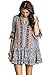 Umgee Womens Printed Mini Bell Baby Doll Boho Peasant Dress Top 3/4 sleeve (S, NAVY / PEACH)