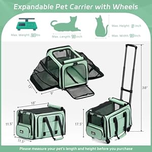 Airline Approved Pet Carrier with Wheels, 2 Sides Expandable Rolling Cat Dog Carrier with Removable Base & Telescopic Handle, Pet Travel Carrier for Small Medium Cat Dog Under 20lbs Airline Approved Pet Carrier with Wheels 2 Sides Expandable Rolling Cat Dog Carrier with Removable Base Telescopic Handle Pet Travel Carrier for Small Medium Cat Dog Under 20lbs