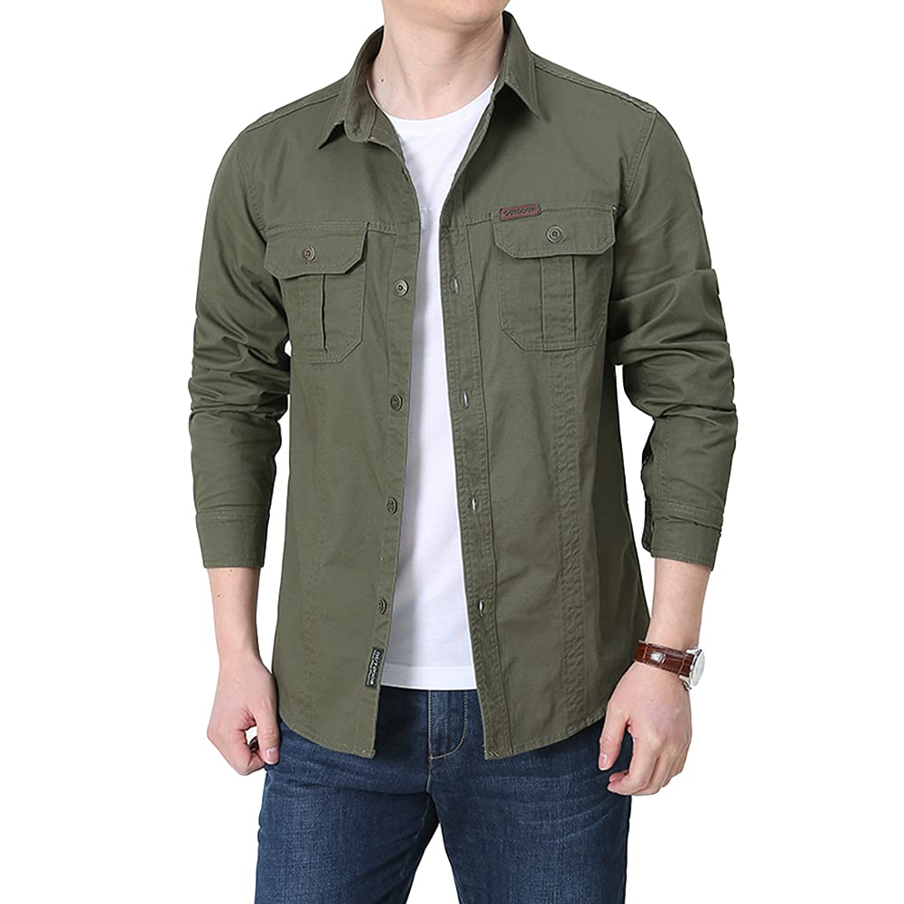 Hombres Chaqueta Estilo Militar Camisa de Combate de Algodón Ligero Chaquetas Bomber Camisa Cargo de Manga Larga Delgada Y Elegante, Trabajo, Ocio Y Vida Diaria