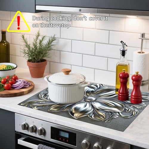 Image of Nuxovilar Silver Floral Stove Cover Diatom Mud 20.47x28.34 In