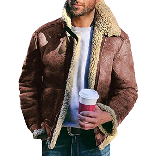 Veste Homme Rouge Automne Hiver en Taille L | Blouson Vintage Chaud à Col Rabattu