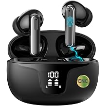 Wireless Earbuds Bluetooth 5.3 Headphones with 4 Noise Cancelling Mics, ANC ENC, HiFi Stereo Sound, LED Power Display, 40H Playtime   True Wireless Earphones UK ENC Only, Black