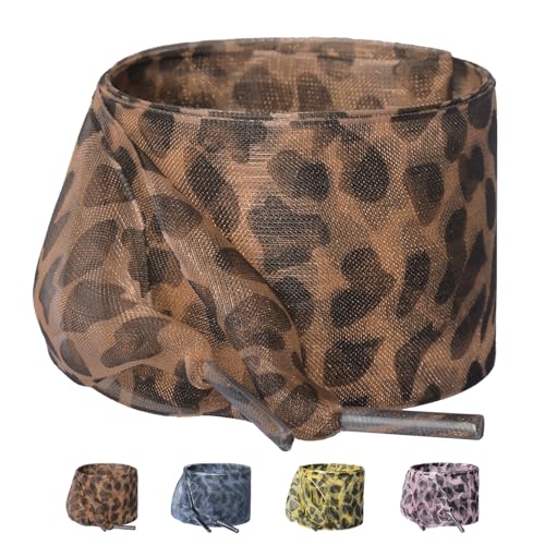 Olukssck Fashion Leopard Shoe Laces 4CM Wide Print Ribbon Cheetah Shoelaces for Women Satin Silk Shoe Strings for Sneakers Brown Leopard 47inch(120 cm)