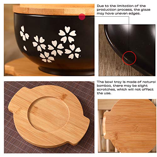 Japanese Cuisine Bowl (6.3 By 3.15 Inches) Set With Wooden Lid, Soup Spoon, Wooden Chopsticks, Bamboo Tray, Ceramics Sakura Ramen Bowl, Ceramic Instant Noodle Bowl, Salad Bowl Soup Bowl Rice Bowl #TOP3