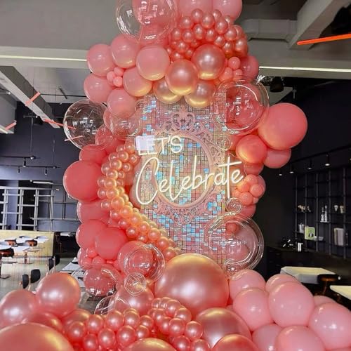 Image of Voircoloria 130pcs Retro Hot Pink Balloons Different Sizes 18 inch 12 inch 10 inch 5 inch Blush Hot Pink Latex Balloon Garland Arch Kit for Birthday Baby Shower Valentine's Day Wedding Gender Reveal Party Decorations
