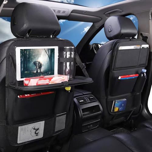 NINESPRING 2 Pcs Organizador Asiento Coche,Protector Asiento Coche con Mesa Bandeja,Protector asiento coche silla bebe con Transparent Poches,Universal Organizador de coche Infantil Niños