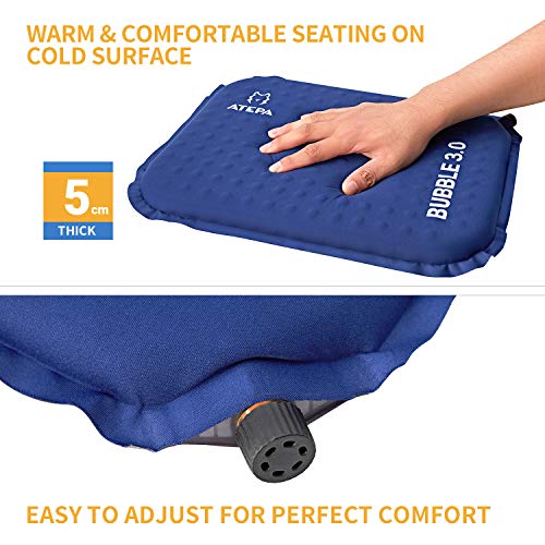ATEPA 2-pack Self-inflating Inflatable Seat Cushion for Stadium,Pressure Relief,Bleacher, Sports, Camping, Airplane, Travel, Outdoor, Air Foam Seat Pad, Portable, Packable, Waterproof, Insulated, Navy - Thumbnail 5