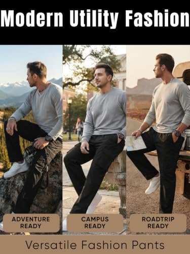 Image of GRECIILOOKS Men's Cargo Pants | 6 Pocket Cotton Cargo Joggers for Men | Loose Fit Stylish Pant with Pockets | Casual Baggy Trousers & Streetwear Lower