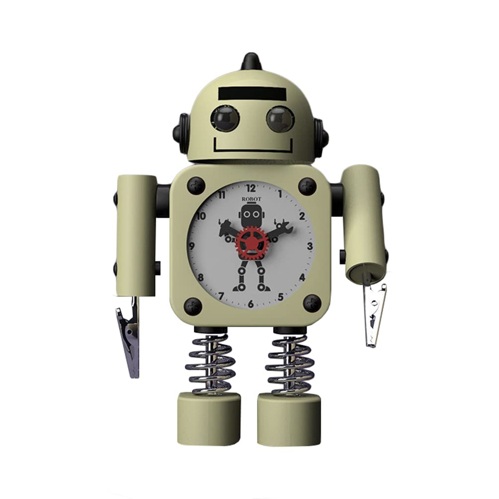 Zegar nocny, budzik, Robot Budzik Zegar studencki Zasilany bateryjnie Metalowa obudowa Cicha Nie tyka Kreatywny zegar na biurko Ozdoby (różowy) (Color : Geel)