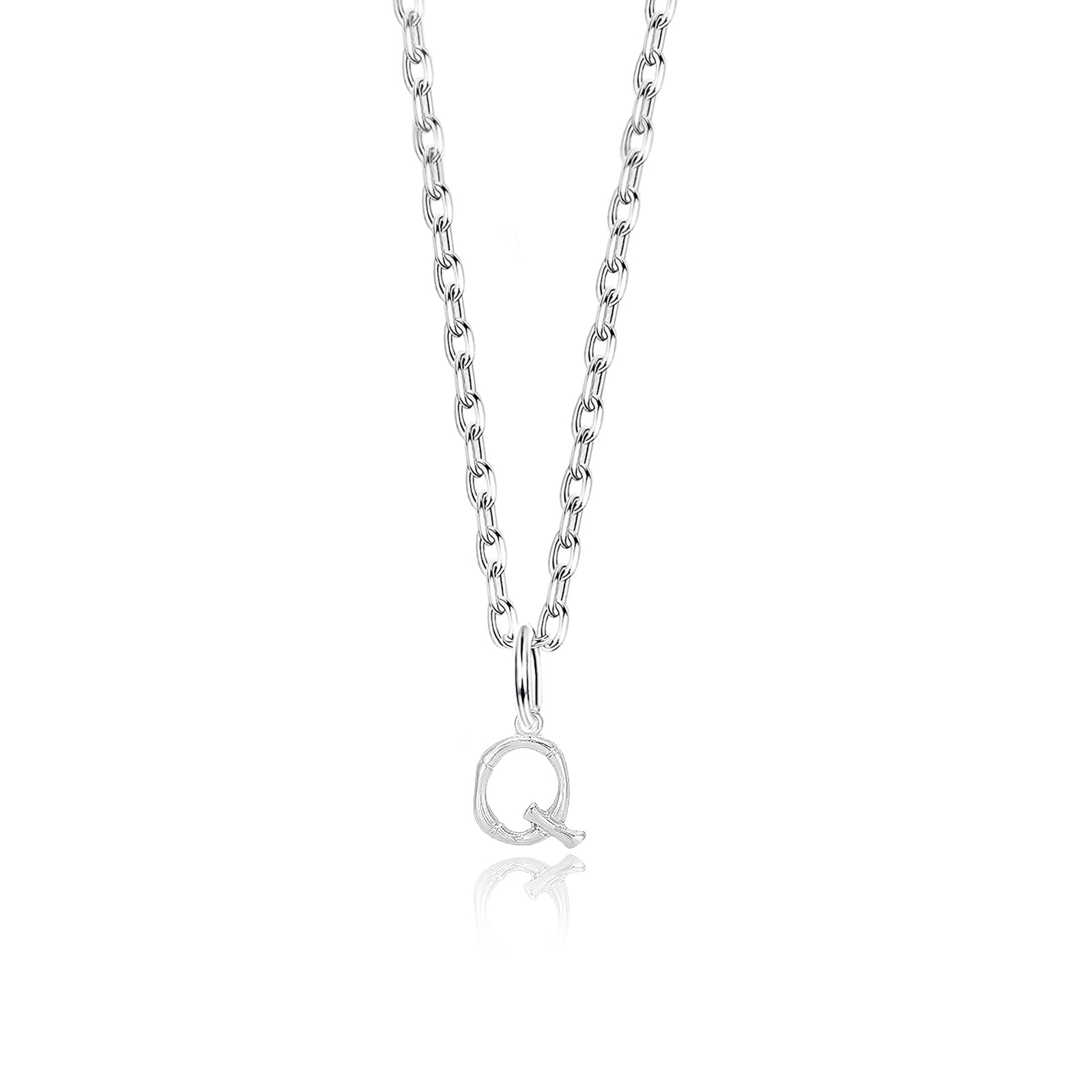 Initial Alphabet Necklace for Women, Silver Letter Tiny Pendant Necklaces With Rolo Chain Personalized A-Z Necklace for Teenage Girls Minimalist Choker Jewellery Gifts for Ladies (17.7 Inch)