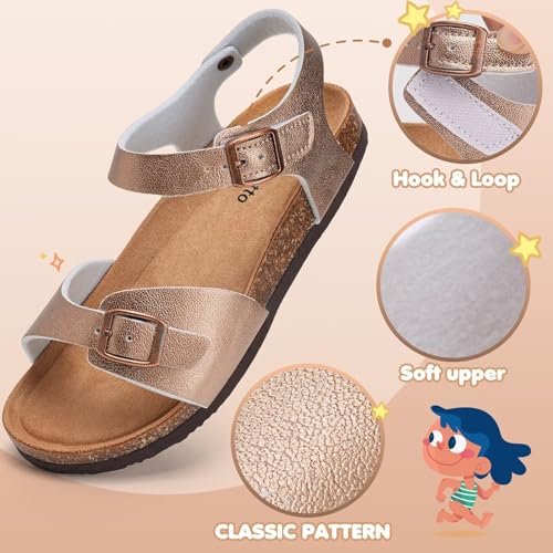 Image of Torotto Toddler Kids Sandals Boys Girls Cork Footbed Sandals with Adjustable Buckle Casual Slides Open Toes Flat