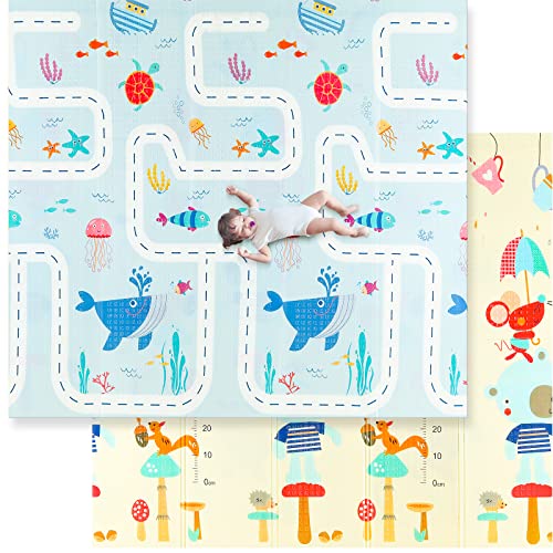 Image of Baby Play Mat Foldable Foam Play Mat for Baby/Toddlers, Extra Large Kids Play Mat, Upgraded Baby Crawling Mat, Infants Reversible Waterproof Gym Play Mat for Baby Playpen Indoor Outdoor [79"x71"]