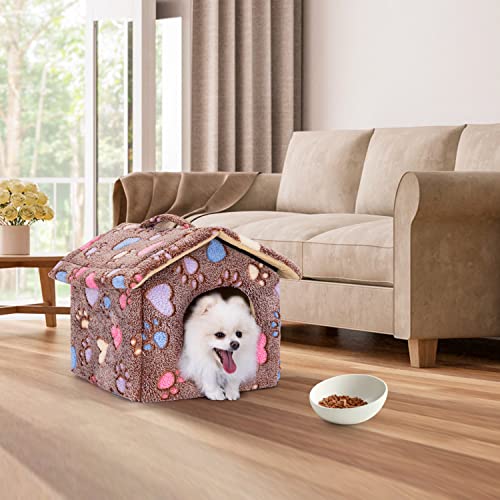 Nobleza Hundehütte für Hunde Katzen, Winterfest Hundehaus 48x45x39cm M, Tragbare Haustier Hundehöhle, Abnehmbar Katzenhaus, Waschbar Schlafplatz, Hundebett mit Abnehmbarem Matratze, Braun